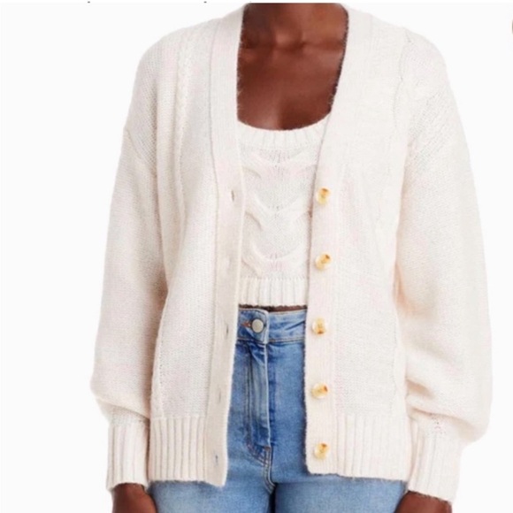 NWT STAUD Blake Mohair Cable Knit Cardigan Sweater - M - Ivory - Picture 6 of 10